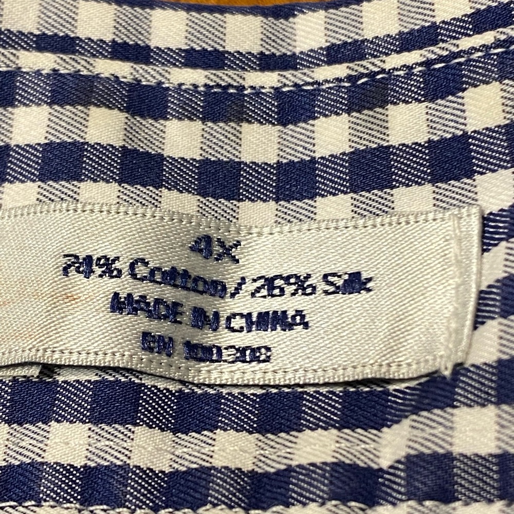 Peter Millar Crown Soft Navy & White Gingham cotton/silk blend shirt  Size 4X - Picture 5 of 10